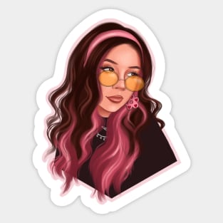 Cute / aesthetic / pink hair / glasses / girl / pretty / fashion / retro Sticker